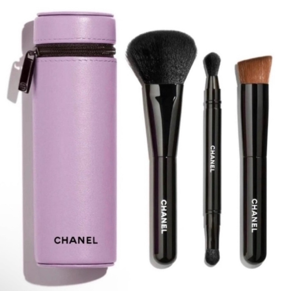 New CHANEL Makeup Brush Set of 3 with Lavender Case